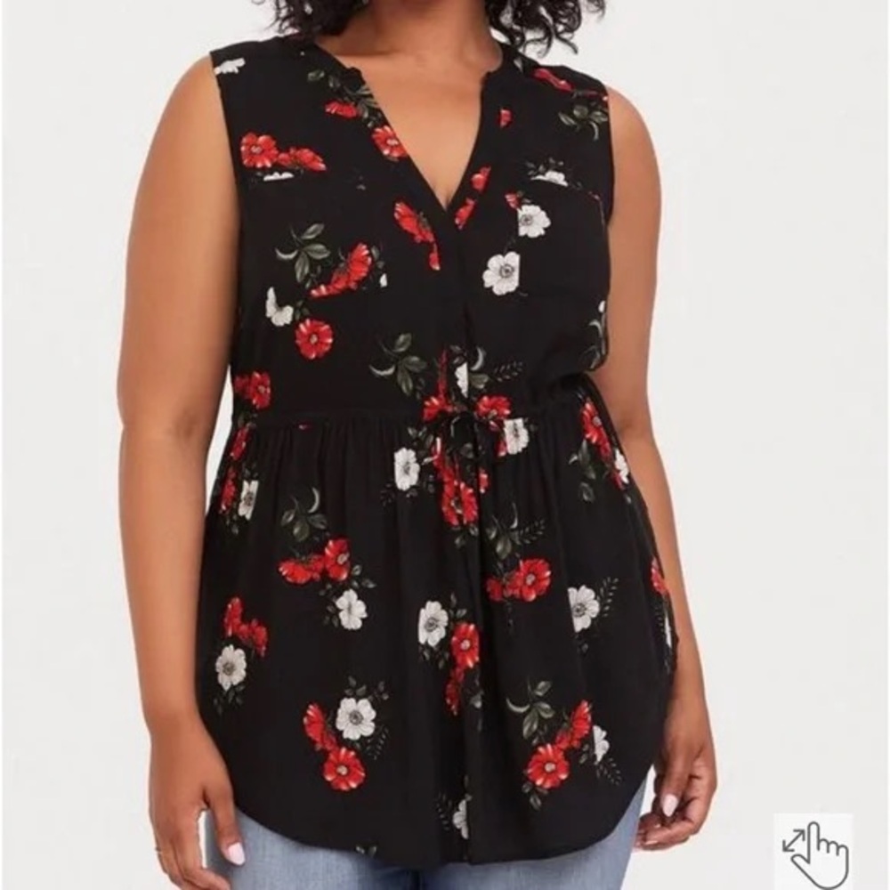 Torrid Black Floral Sleeveless Tunic